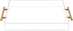 12"x12" Clear Acrylic Serving Tray with Golden Handles, Sturdy Huge Capacity Acrylic Trays for Coffee, Juice, Kitchen and Desk Organizer, Storage Tray (12"x12")