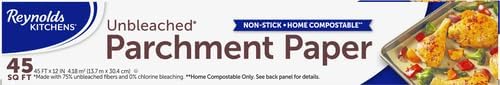 Reynolds Kitchens Unbleached Parchment Paper Roll, Non Stick Parchment Paper for Cooking and Baking, Oven Safe up to 425 Degrees, Chlorine-Free, 45 Feet x 12 Inches, 45 Total Sq. Ft. (Pack of 3)