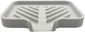 Happitasa Silicone Soap Dish Tray and Sponge Holder with Drain Chute and Feet | 3-Way Sloped Design | Bathroom and Kitchen Sink Organizer Caddy (Light Grey, 5"x4", 3.5 Ounces)