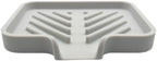 Happitasa Silicone Soap Dish Tray and Sponge Holder with Drain Chute and Feet | 3-Way Sloped Design | Bathroom and Kitchen Sink Organizer Caddy (Light Grey, 5"x4", 3.5 Ounces)