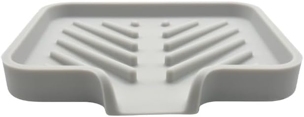 Happitasa Silicone Soap Dish Tray and Sponge Holder with Drain Chute and Feet | 3-Way Sloped Design | Bathroom and Kitchen Sink Organizer Caddy (Light Grey, 5"x4", 3.5 Ounces)