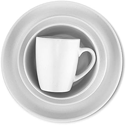 Stone Lain Albie Stoneware 16 Piece Modern Dinnerware Set, Plates and Bowls Sets, Service for 4, White Speckled, Microwave & Dishwasher Safe
