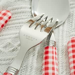 ANNOVA Stainless Steel Colorful Tableware Kitchen Flatware Set Utensils, Includes Dinner Knives, Forks, Spoons, Salad Forks & Dessert Spoons, Modern Rounded Shape (Red Checkered, 20 Pieces)