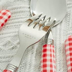 ANNOVA Stainless Steel Colorful Tableware Kitchen Flatware Set Utensils, Includes Dinner Knives, Forks, Spoons, Salad Forks & Dessert Spoons, Modern Rounded Shape (Red Checkered, 20 Pieces)