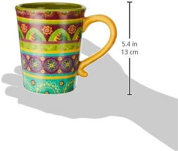 Tunisian Sunset 18 oz. Ceramic Mugs, Set of 4 – Multicolor Boho Coffee & Tea Cups with Bold Folk Art Patterns, Microwave & Dishwasher Safe, Eclectic Kitchen Gift Set for Beverage Lovers
