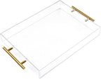 11"x14" Clear Acrylic Serving Tray with Golden Handles, Sturdy Huge Capacity Acrylic Tray for Coffee, Juice, Kitchen and Desk Organizer (11"x14")