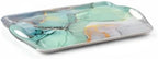 Serving Tray Decorative Tray with Handles Multi-Purpose Rectangular Serving Trays for Restaurant, Parties, Coffee Table, Kitchen - Teal Marble Pattern