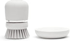 Brabantia Refillable Soap Dispensing Washing Up Brush (Light Gray) Secure Grip Palm Brush with Storage Tray