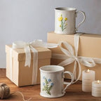 2 Pack Floral Ceramic Coffee Mugs - Yellow and Blue Flowers, Hand-Painted, Microwave & Dishwasher Safe, Ideal for Cappuccino, Tea, Hot Chocolate