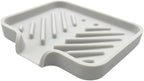 Happitasa Silicone Soap Dish Tray and Sponge Holder with Drain Chute and Feet | 3-Way Sloped Design | Bathroom and Kitchen Sink Organizer Caddy (Light Grey, 5"x4", 3.5 Ounces)