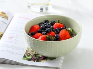 HASENSE Ceramic Cereal Bowls Set of 4, 26 Oz Embossed Soup Bowls for Kitchen, Modern Cereal Bowls, Microwave & Dishwasher Safe, Stackable Serving Bowls for Salad, Pasta, Oatmeal, Fruit, Green