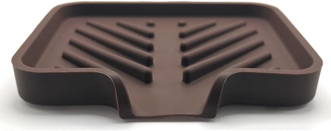 Happitasa Silicone Soap Dish Tray and Sponge Holder with Drain Chute and Feet | 3-Way Sloped Design | Bathroom and Kitchen Sink Organizer Caddy (Dark Chocolate, 5"x4", 3.5 Ounces)