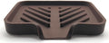 Happitasa Silicone Soap Dish Tray and Sponge Holder with Drain Chute and Feet | 3-Way Sloped Design | Bathroom and Kitchen Sink Organizer Caddy (Dark Chocolate, 5"x4", 3.5 Ounces)