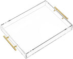 NIUBEE Clear Serving Tray 12x16 Inches -Spill Proof- Acrylic Decorative Tray Organiser for Ottoman Coffee Table Countertop with Round Handles