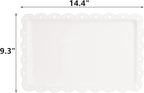 Peohud 12 Pack White Plastic Serving Tray with Lace Rim, Rectangle Food Trays, Disposable Serving Platters and Trays for Party, Wedding, Restaurant, 14.4" x 9.3"
