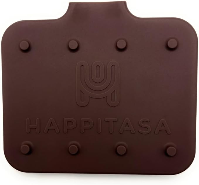 Happitasa Silicone Soap Dish Tray and Sponge Holder with Drain Chute and Feet | 3-Way Sloped Design | Bathroom and Kitchen Sink Organizer Caddy (Dark Chocolate, 5"x4", 3.5 Ounces)
