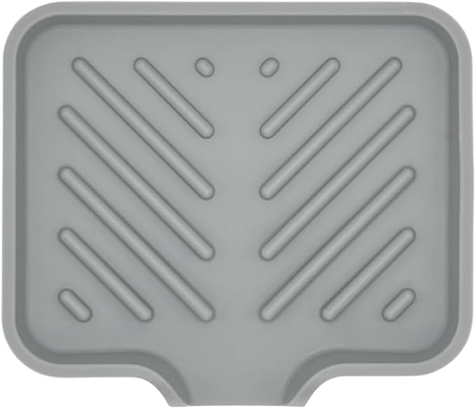 Happitasa Silicone Soap Dish Tray and Sponge Holder with Drain Chute and Feet | 3-Way Sloped Design | Bathroom and Kitchen Sink Organizer Caddy (Grey, 5"x4", 3.5 Ounces)