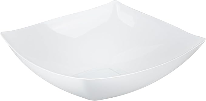 Restaurantware Moderna 32 Ounce Fancy Plastic Bowls 10 Square Disposable Salad Bowls - Durable Heavy-duty White Plastic Bowls For Warm And Cold Foods