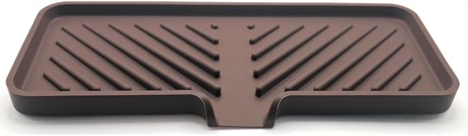 Happitasa Silicone Soap Dish Tray and Sponge Holder with Drain Chute and Feet | 3-Way Sloped Design | Bathroom and Kitchen Sink Organizer Caddy (Dark Chocolate, 10"x4", 7.8 Ounces)