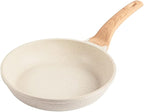 CAROTE Non Stick Frying Pan Skillet, Omelet Pan, Healthy Non Toxic Granite Chef Pan, Induction Compatible Egg Frying Pan with Heat-Resistant Handle, PFOA-Free,Cream White, 10"
