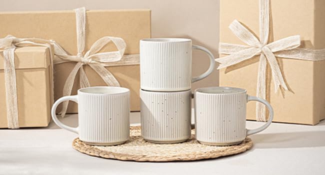 Coffee Mug Set for 4-12oz Ceramic Stoneware Mugs for Coffee, Tea, Cocoa, Microwave & Dishwasher Safe, Speckled White