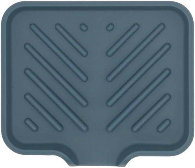 Happitasa Silicone Soap Dish Tray and Sponge Holder with Drain Chute and Feet | 3-Way Sloped Design | Bathroom and Kitchen Sink Organizer Caddy (Smoky Blue, 5"x4", 3.5 Ounces)