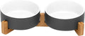 SPUNKYJUNKY Ceramic Dog and Cat Bowl Set with Wooden Stand, Modern Cute Weighted Food Water Set for Small Size Dogs (13.5OZ) & Medium Sized Dogs (28.7OZ) & Cats (1.7 Cups, 2 × White-Gray)