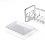 HULISEN Kitchen Sink Sponge Holder, 304 Stainless Steel Kitchen Soap Dispenser Caddy Organizer, Countertop Soap Dish Rack Drainer with Removable Drain Tray, not Including Dispenser and Brush