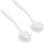 LOLA Dish Brush w/Scraper, 2 Pack, Durable Fiber Non-Scratch Bristles, Ergonomic Non-Slip Grip Handle, for Baked-on & Caked-on Messes