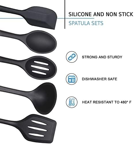Silicone Kitchen Utensils Set, 5 PCS Heat Resistant Non Stick Cooking Tools, Silicone Spatula/Turner/Serving Spoon/Soup Ladle/Slotted Spoon, for Home and Camping