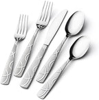 HIKAA 48PCS Stainless Steel Silverware Set with Steak Knives, Modern Flatware Set for Kitchen, Mirror Polished Cutlery Set with Forks, Spoons and Knives，Dishwasher Safe