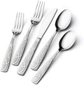 HIKAA 36PCS Stainless Steel Silverware Set with Steak Knives, Modern Flatware Set for Kitchen, Mirror Polished Cutlery Set with Forks, Spoons and Knives，Dishwasher Safe