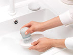 Brabantia Refillable Soap Dispensing Washing Up Brush (Light Gray) Secure Grip Palm Brush with Storage Tray