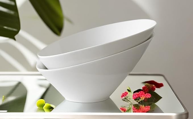 Yesland 2 Pack Porcelain Angled Serving Bowls - 26 oz White Salad Bowls - Ceramic Pasta Bowls for Cereal, Soup, Salad, Rice, Prep