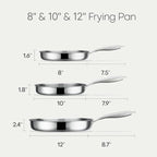 CAROTE 3-Piece Tri-Ply Stainless Steel Frying Pan Set, Skillet Set 8"/10"/12", Induction Compatible, Oven & Dishwasher Safe, Silver Handle