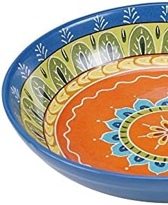 Valencia 13.25" x 3" Ceramic Serving/Pasta Bowl – Large Multicolor Boho Glazed Bowl, Microwave & Dishwasher Safe, Vibrant Tableware for Salads, Pasta, or Shared Dishes