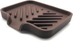 Happitasa Silicone Soap Dish Tray and Sponge Holder with Drain Chute and Feet | 3-Way Sloped Design | Bathroom and Kitchen Sink Organizer Caddy (Dark Chocolate, 5"x4", 3.5 Ounces)