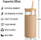 Tronco 20 oz Glass Tumbler with Lid and Straw, Iced Coffee Cup and Smoothie Cup with Bamboo Lids & Protective Silicone Sleeve, Dishwasher Safe, BPA-Free, Glass Cup 1 Pack