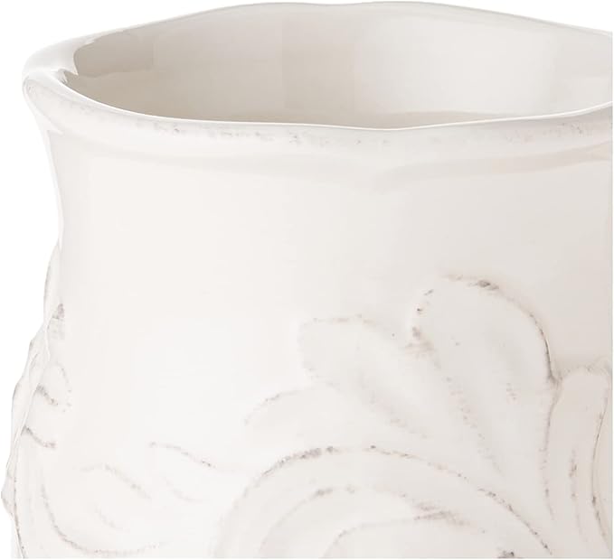 Firenze Ivory 16 oz Pedestal Ceramic Mugs, Set of 4 – Vintage-Inspired Embossed Drinkware with Easy Grip Handle – Elegant White Coffee and Tea Cups for Everyday or Entertaining