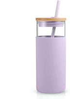 Tronco 20 oz Glass Tumbler with Lid and Straw, Iced Coffee Cup and Smoothie Cup with Bamboo Lids & Protective Silicone Sleeve, Dishwasher Safe, BPA-Free, Glass Cup 1 Pack