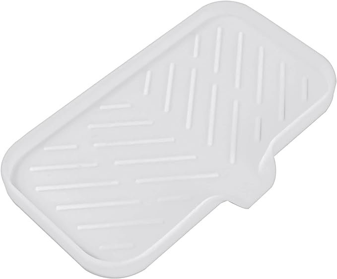 MicoYang Silicone Bathroom Soap Dishes with Drain Spout-Bathroom and Kitchen Sink Organizer,Sponge Holder,Dish Soap Tray,Perfect for Dispenser,Scrubber,Bottle,Cup on Sink or Counter-White 9.6"×5.3"