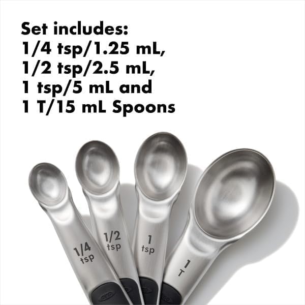 OXO Good Grips 4 Piece Stainless Steel Measuring Spoons with Magnetic Snaps, (Pack of 2)