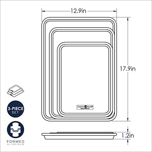 Nordic Ware Naturals 3-Piece Baking Sheet Pan Set, USA Made Aluminum Pans for Baking, Roasting, Cookies, Sheet Cakes, Half Jelly Roll & Quarter Sheet, Warp-Resistant (Pack of 3)