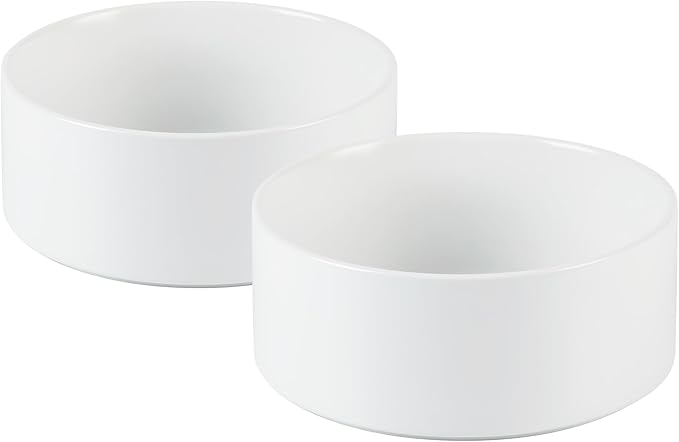 Havniva Ceramic 5.1inch Set of 2 Dog and Cat Bowls, Food and Water Feeder for Small Breed Dogs, Kitty, Cats, 2pcs Dog & Cat Dishes(2 Bowls, White)