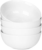 WishDeco Cereal Bowls Set of 4, White Soup Bowls 20 oz, Ceramic Breakfast Bowl 6 Inch, Kitchen Bowl for Salad, Pasta, Ramen, Oatmeal, Noodle, Rice, Microwave and Dishwasher Safe