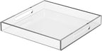 NIUBEE Clear Serving Tray 15x15 Inches - Spill-Proof Acrylic Organizer with Handles for Coffee Table, Ottoman & Countertop | Decorative Tray for Breakfast in Bed, Drink Serving & Home Organization