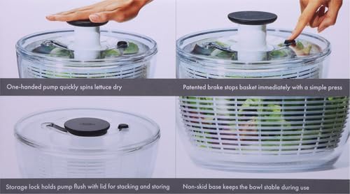 OXO Good Grips Salad Spinner | Lettuce Spinner | Fruit Washer | Fruit Washing Bowl with Strainer | Vegetable Cleaner | Salad Cleaner | Lettuce Washer | 6.22 Quart Capacity (Pack of 4)