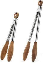 2 Pcs Wooden Tongs for Cooking – 15"/11" Walnut Wooden Kitchen Tongs with Wooden Tips, Ideal for Salad and BBQ