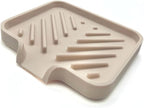 Happitasa Silicone Soap Dish Tray and Sponge Holder with Drain Chute and Feet | 3-Way Sloped Design | Bathroom and Kitchen Sink Organizer Caddy (Sand Dollar, 5"x4", 3.5 Ounces)