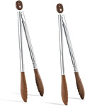 13 Inch Wooden Kitchen Cooking Tongs 2 Packs, Stainless Steel Salad Tongs with Walnut Wood Tip, Serving Food Toaster, Grilling Outdoor BBQ, Smooth Locking & Hanging Cooking Utensils